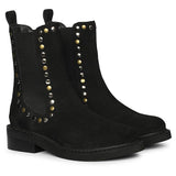 Saint Sarina Multi Studs Suede Leather High Ankle Boots
