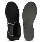 Saint Sarina Multi Studs Suede Leather High Ankle Boots