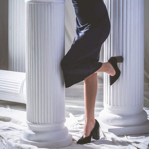 Sleek Crystal-Adorned Black Leather Pumps