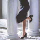 Sleek Crystal-Adorned Black Leather Pumps