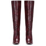Saint Emily Burgundy Croco Vegan Leather Knee High Boots - SaintG India