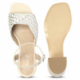 Saint Athena Off White-Silver Hand Woven Leather Heels