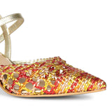 Saint Cianna Orange Multi Hand-Woven Leather Block Heels