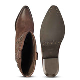 Saint Maeve Studded Brown Leather Cowboy Boots