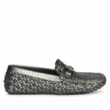 Saint Aurora Gunmetal Black Handwoven Leather Horsebit Loafers