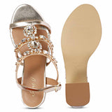 Saint Enriqueta Stone Adorned Platin Leather Block Heels