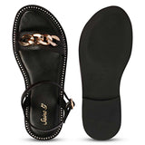 Saint Bellini Gold Chain Decor Black Leather Sandals