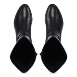 Saint Damaris Black Leather Buckle Decor Knee High Boots