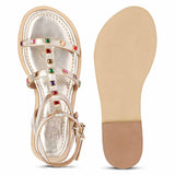 Saint Melina Multi Stone Studded Platin Leather Sandals