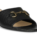 Saint Blair Black Croc-embossed Leather Block Heels