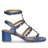 Saint Angela Cobalt Leather Metal Studded Block Heels