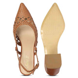 Saint Fabienne Hand Woven Tan Leather Block Heels