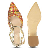 Saint Cianna Orange Multi Hand-Woven Leather Block Heels