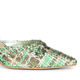 Saint Cianna Green Multi Hand-Woven Leather Block Heels