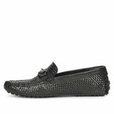 Saint Aurora Black Handwoven Leather Horsebit Loafers