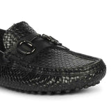 Saint Aurora Black Handwoven Leather Horsebit Loafers