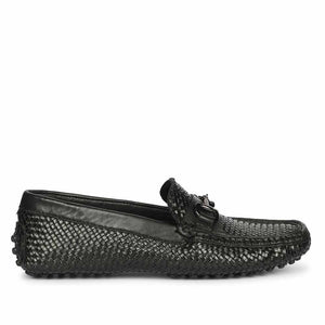 Saint Aurora Black Handwoven Leather Horsebit Loafers