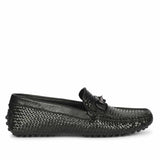 Saint Aurora Black Handwoven Leather Horsebit Loafers