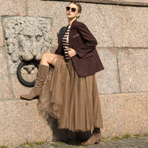 Saint Jemima Taupe Stretch Suede Kitten Heel Long Boots