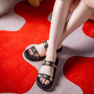 Saint Hallie Seashell & Star Studs Leather Sandals