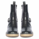 Saint Carmen Buckle Black Suede Leather Ankle Boots
