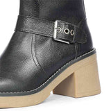 Saint Carmen Buckle Black Suede Leather Ankle Boots