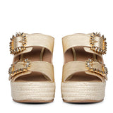 Trendy Gold Wedge - Saint Floriana Stone Detail on Metallic Leather