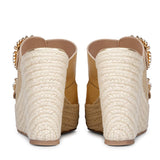 Trendy Gold Wedge - Saint Floriana Stone Detail on Metallic Leather