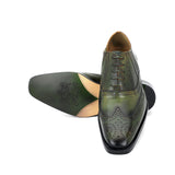 Saint Vincenzo Olive Leather Square Toe Lace Up Décor Shoes