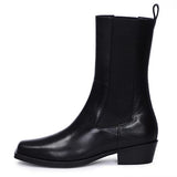 Saint Theresa High Ankle Black Leather Boots with Decorative Buckle – Stylish and chic footwear for a bold and confident look