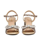Bow Detail Glitter Heels - Saint Leonara's trendy multicolor leather block heels.