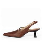 Saint Kayla Buckle Straps Brown Croc Embossed Leather Pumps