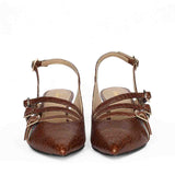Saint Kayla Buckle Straps Brown Croc Embossed Leather Pumps
