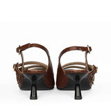 Saint Kayla Buckle Straps Brown Croc Embossed Leather Pumps