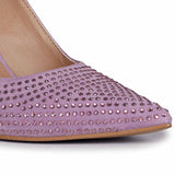 Lilac pumps featuring Saint Alyssa's signature crystals