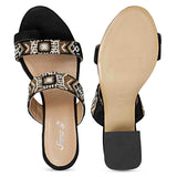 Fashion Forward: Saint Devlin Hand-Embroidered Black Leather Block Heels
