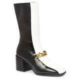 Carmelo White & Black Leather Calf Length Hight Ankle Boots