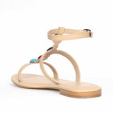 Saint Tyas Multi Stone Beige Leather Sandals