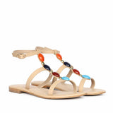 Saint Tyas Multi Stone Beige Leather Sandals