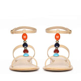 Saint Tyas Multi Stone Beige Leather Sandals