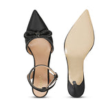 Saint Kylie's Crystal Bow Black Pumps - Timeless elegance in black leather with dazzling crystals