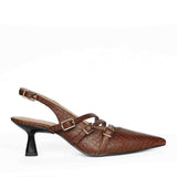 Saint Kayla Buckle Straps Brown Croc Embossed Leather Pumps