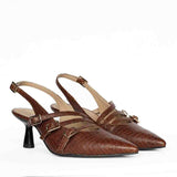 Saint Kayla Buckle Straps Brown Croc Embossed Leather Pumps