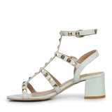 Saint Angela Aqua Leather Metal Studded Block Heels