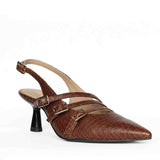Saint Kayla Buckle Straps Brown Croc Embossed Leather Pumps