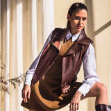 Saint Micaela Burgundy Leather Women Collar Jackets