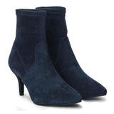 Saint Jemima Blue Stretch Suede Kitten Heel Ankle Boots