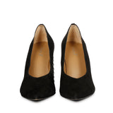 Sleek Crystal-Adorned Black Leather Pumps