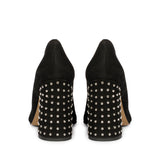 Sleek Crystal-Adorned Black Leather Pumps