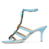 Saint Monroe Multi Stone Embellished Blue Leather Stilettos